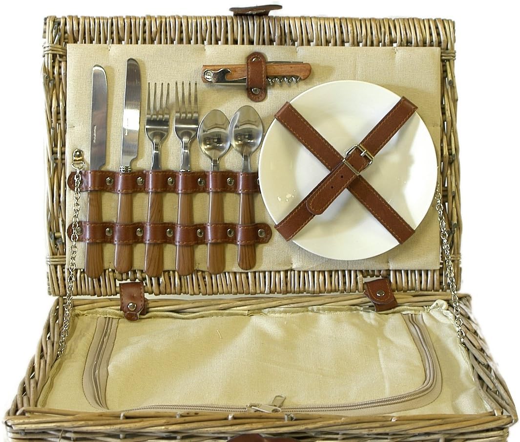 Jolof Store 2 Person Wicker Picnic Basket with Built-in Chiller Compartment