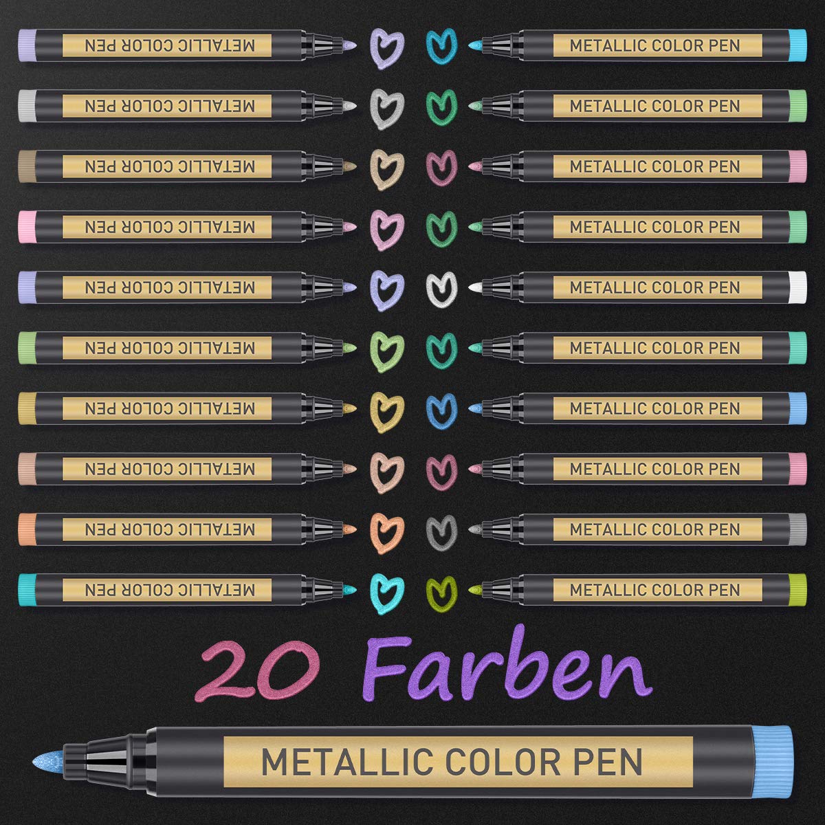 Metallic Marker Pens - 20 Pack Glitter Paint Pens for Crafts