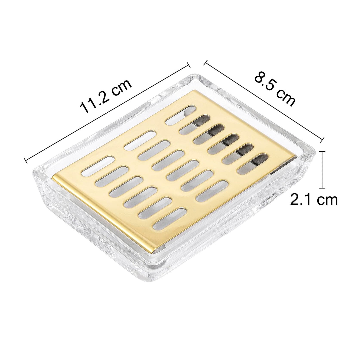 Glass Soap Dish 11.3 x 8.5 x 2.4cm Stainless Steel Soap Holder for Bathroom and Shower Double Layer Draining Soap Box Gold tray