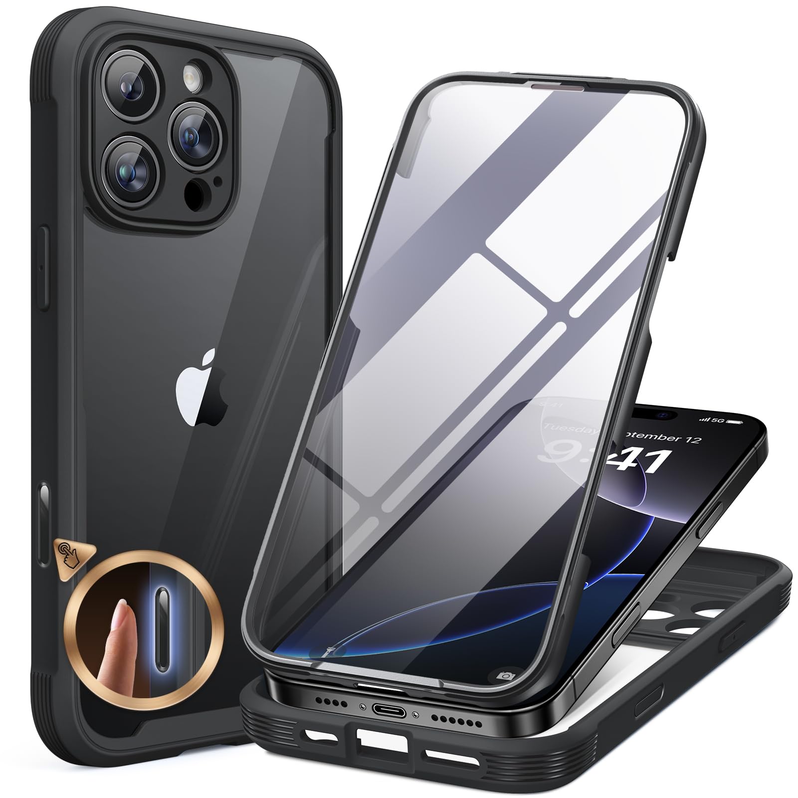 Miracase iPhone 16 Pro Max Glass Case with Built-in Screen Protector