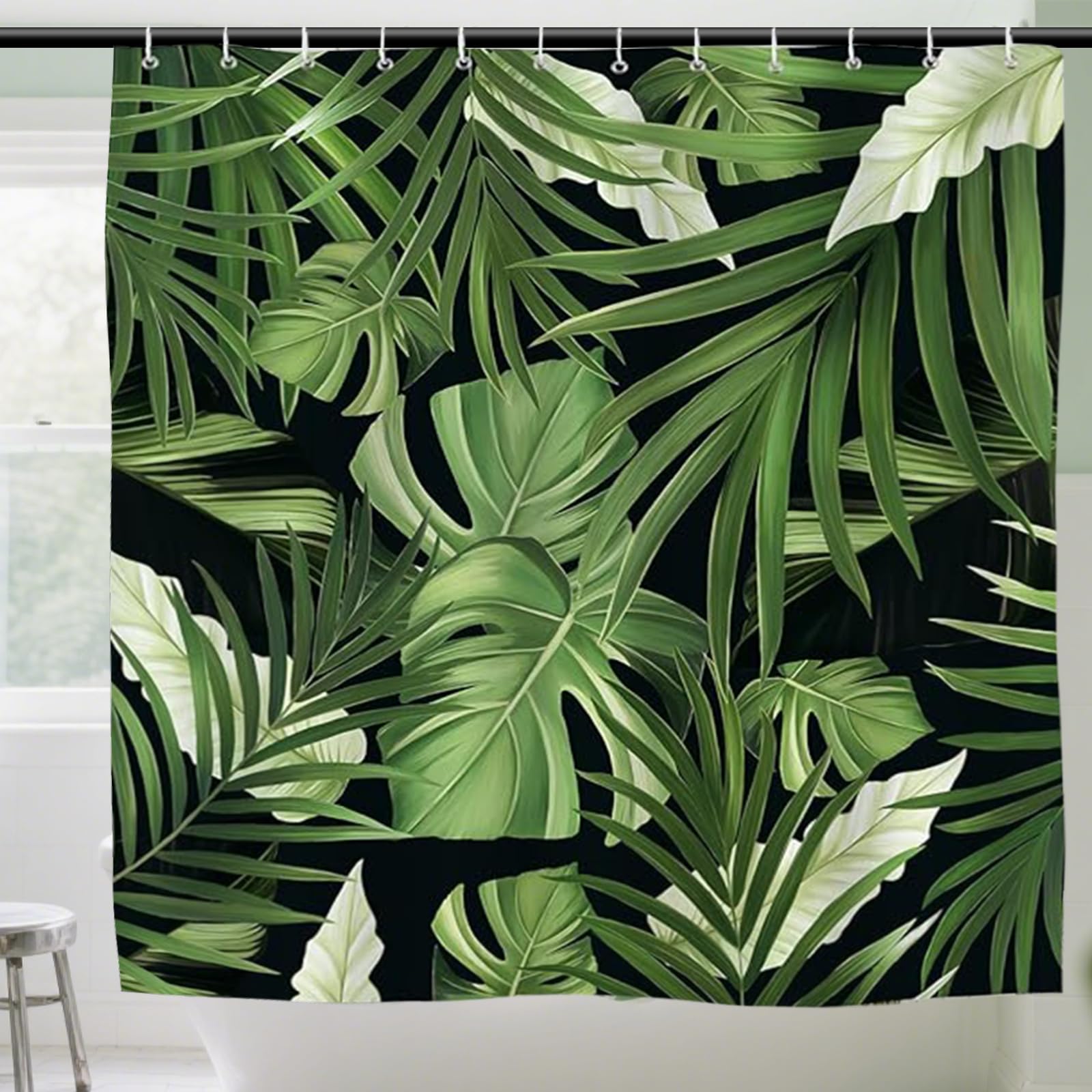 Jolof Store Tropical Palm Leaf Shower Curtain – Waterproof & Mould Resistant