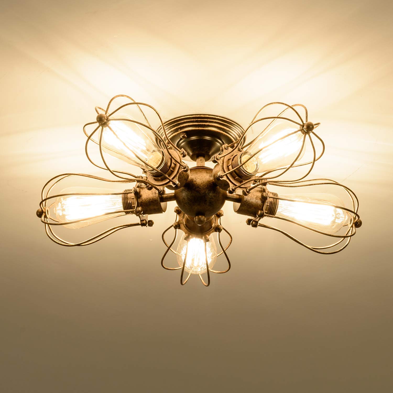 GLADFRESIT Industrial 5-Light Metal Cage Ceiling Light – Semi-Flush Mount