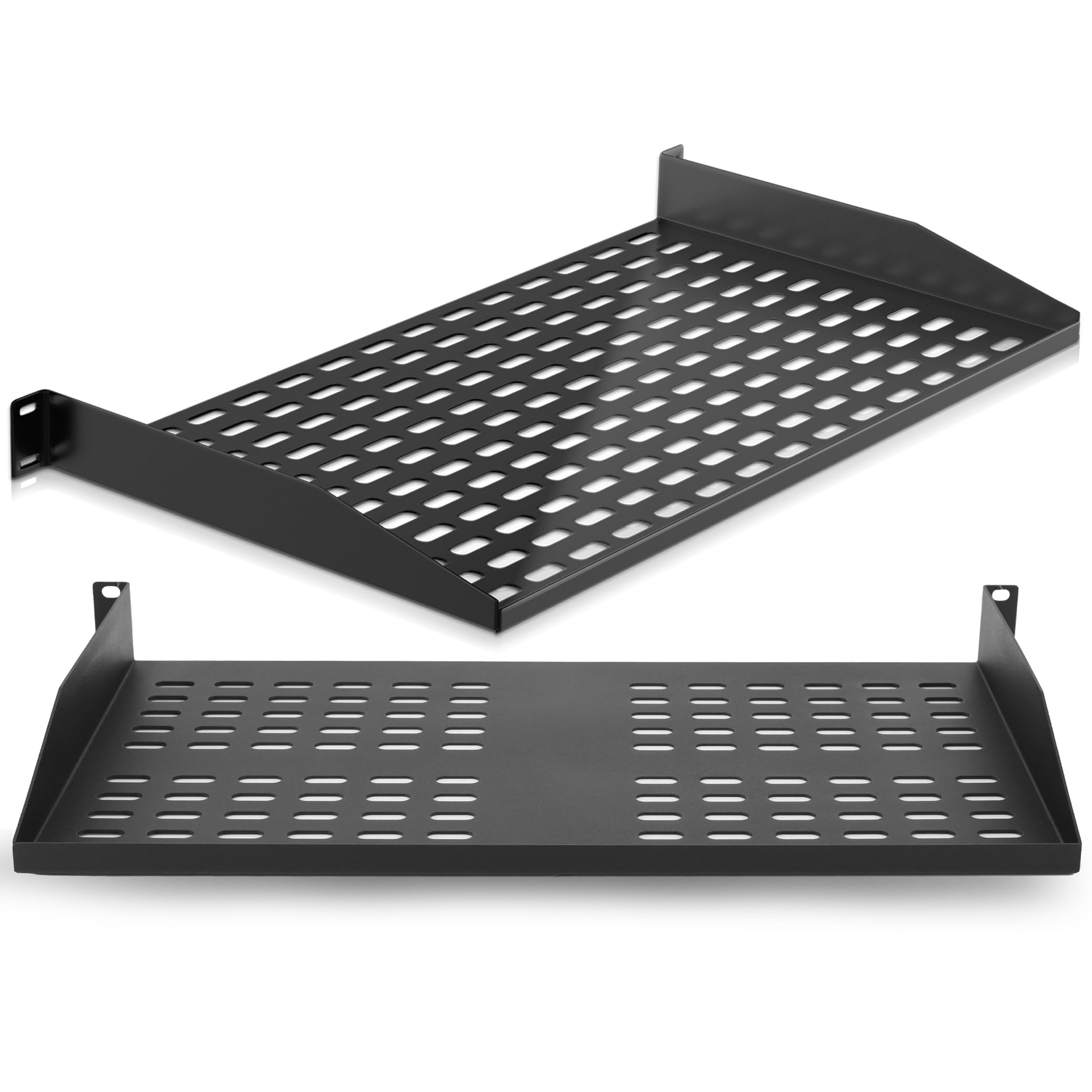 Pyle 1U Vented Server Rack Shelf – 2-Pc Cantilever Mount Tray, Black