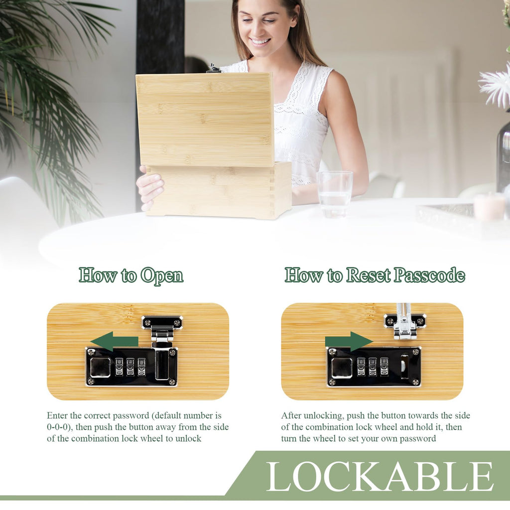Viking Factory Large Lockable Bamboo Storage Box with Combination Lock