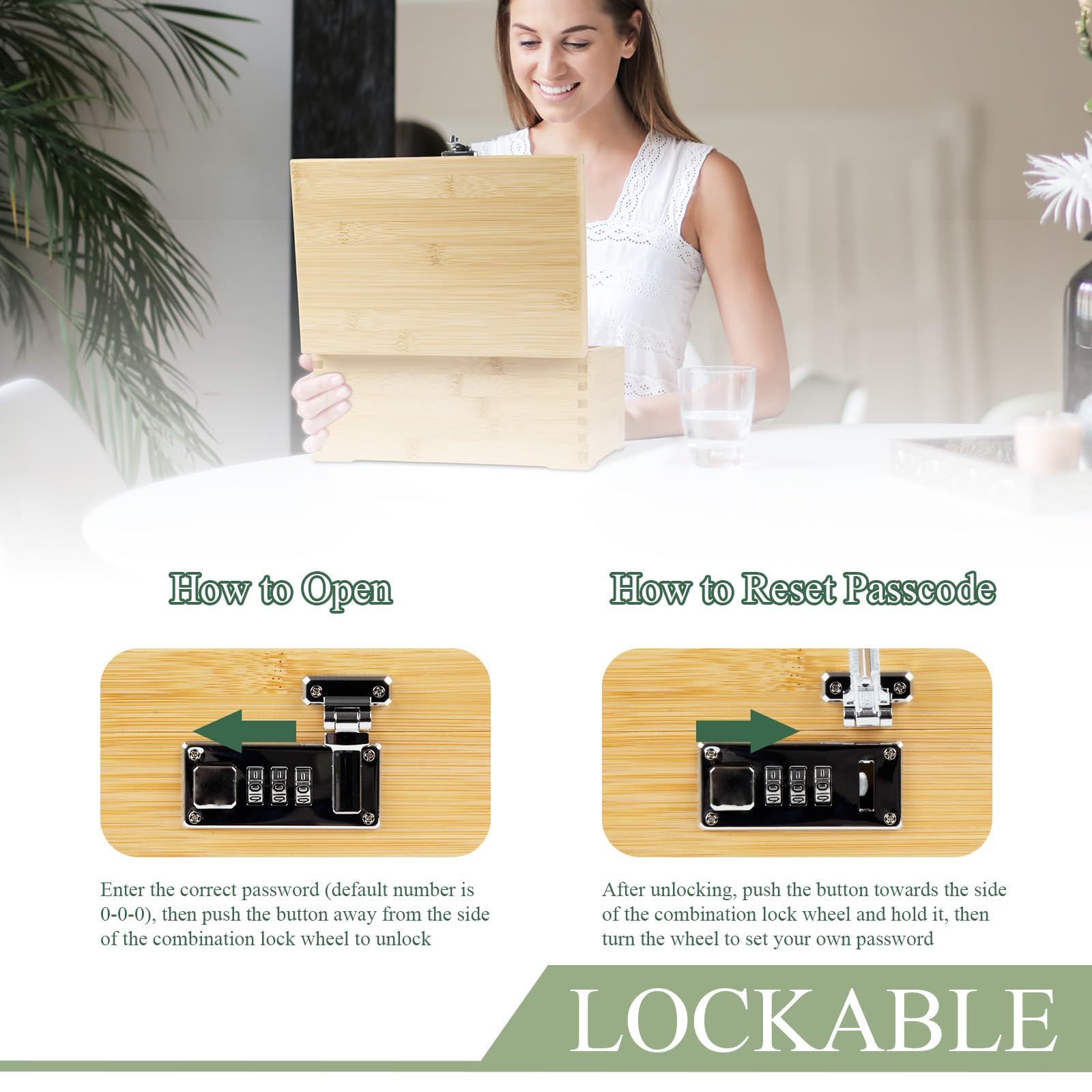 Viking Factory Large Lockable Bamboo Storage Box with Combination Lock