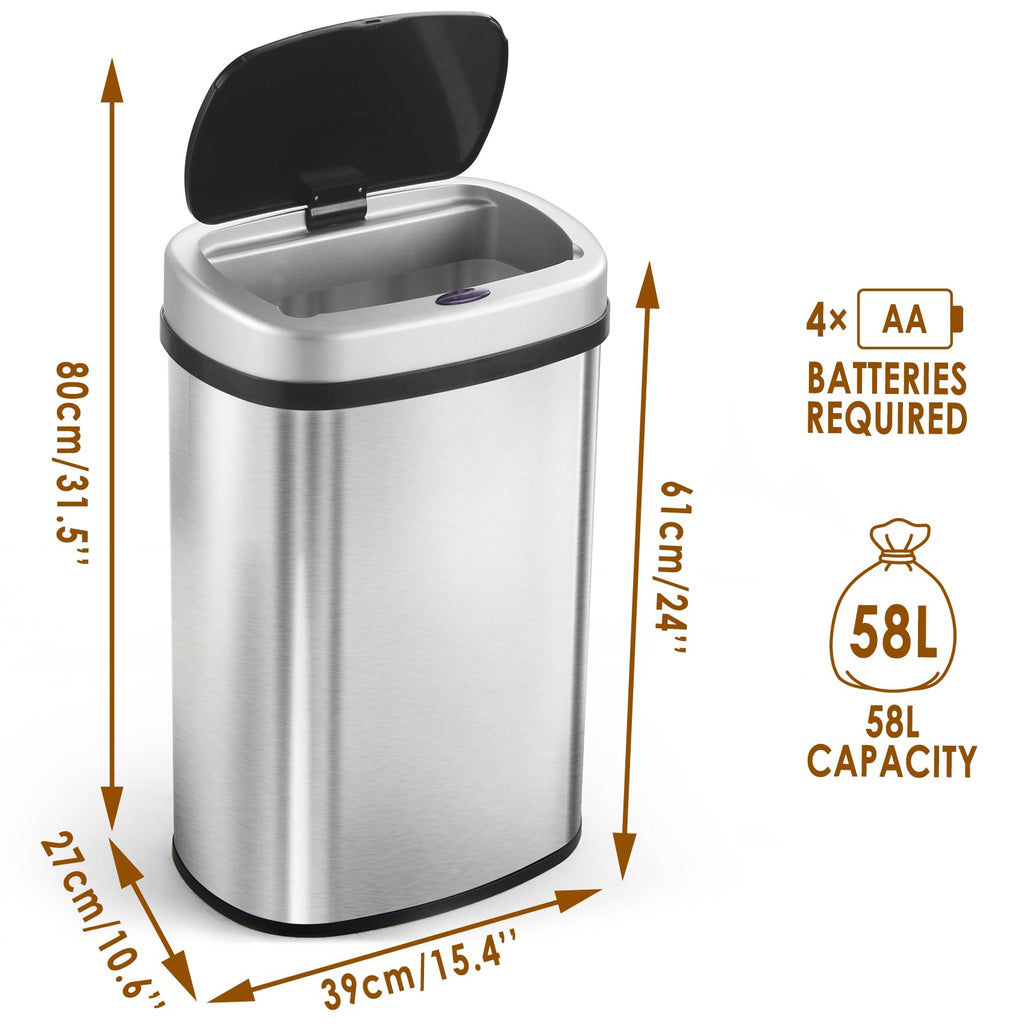 display4top 58L Stainless Steel Automatic Touchless Sensor Trash Can