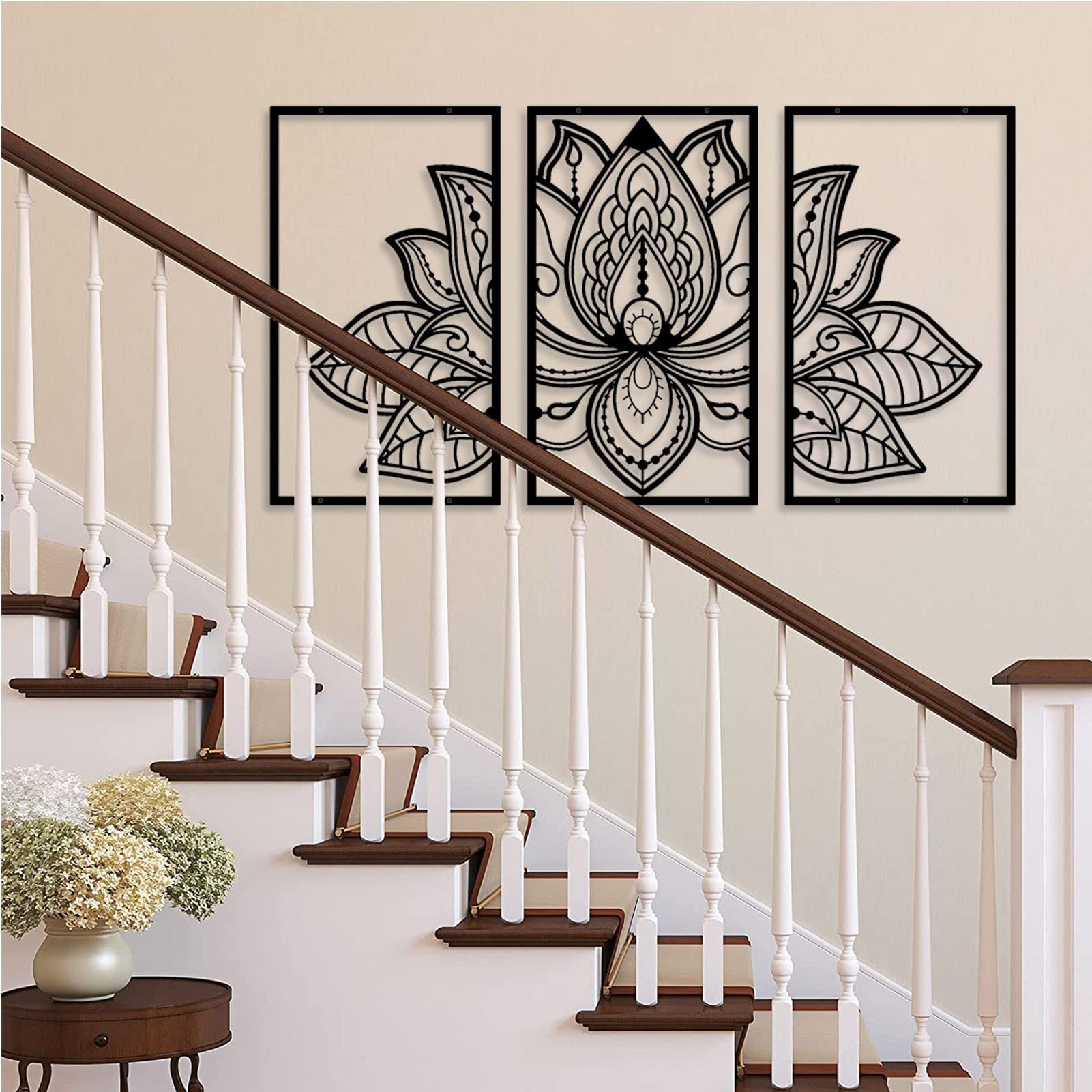 ESTART Metal Lotus Flower Wall Art – 3-Piece Large Mandala Zen Decor
