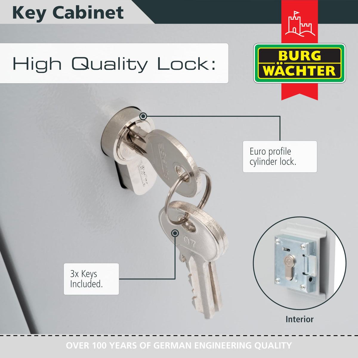Burg-Wachter Euro Cylinder 100 Key Cabinet, Light Gray - image 2