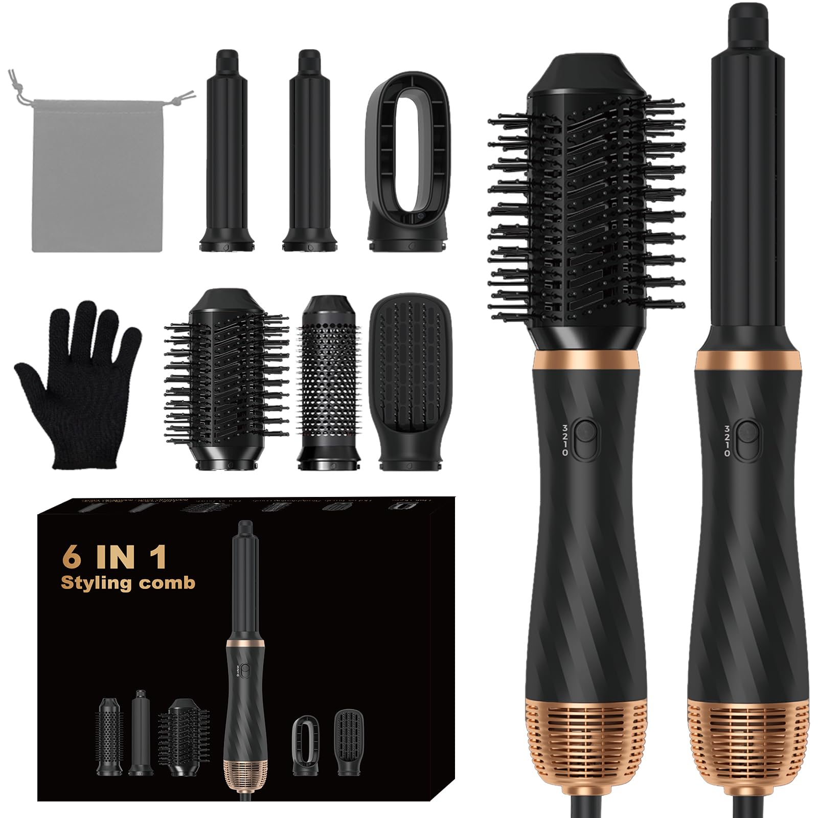 Jolof Store 6-in-1 Magic Air Styler | Hot Air Brush & Hair Dryer Set