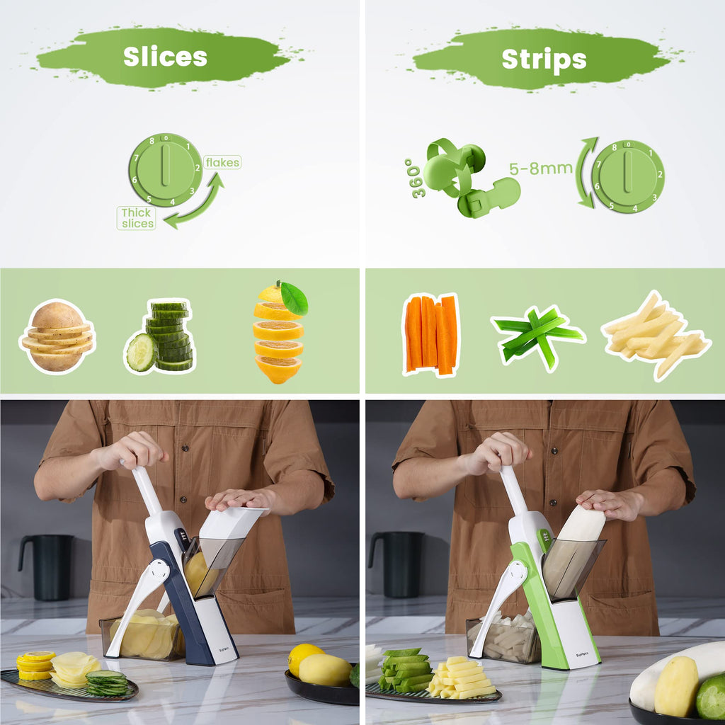 SUPMAKIN Safe Mandoline Slicer – 4 Mode Vegetable Chopper & Dicer