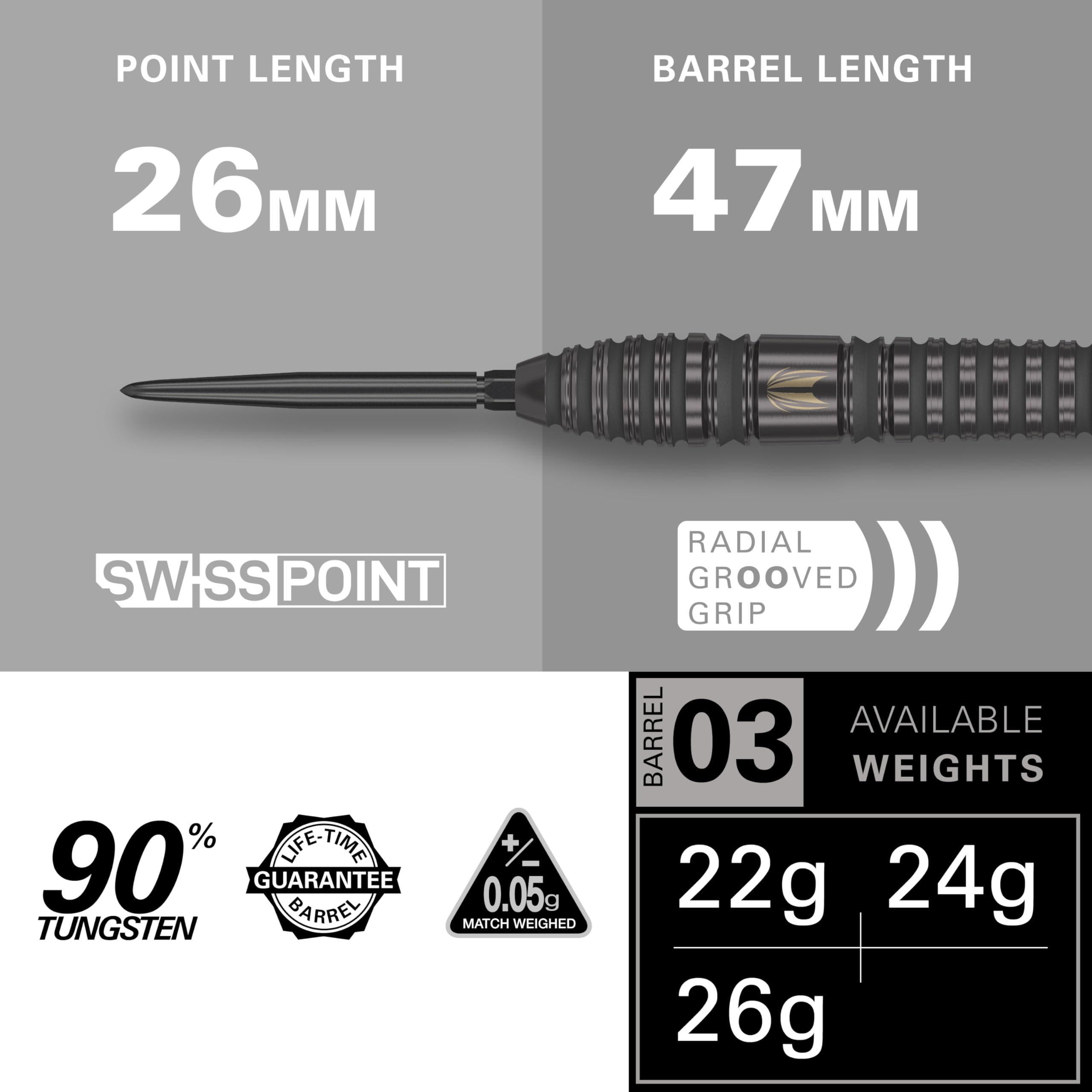 Target Darts Bolide Void 03 Steel Tip Darts | 90% Tungsten, 24g Black