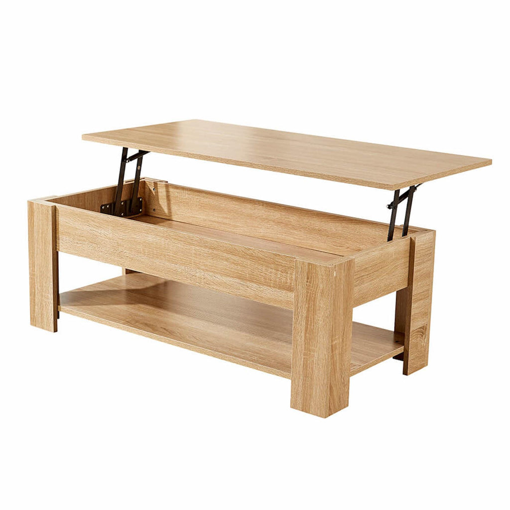Home Source Lift Top Coffee Table with Storage & Shelf – Oak Effect