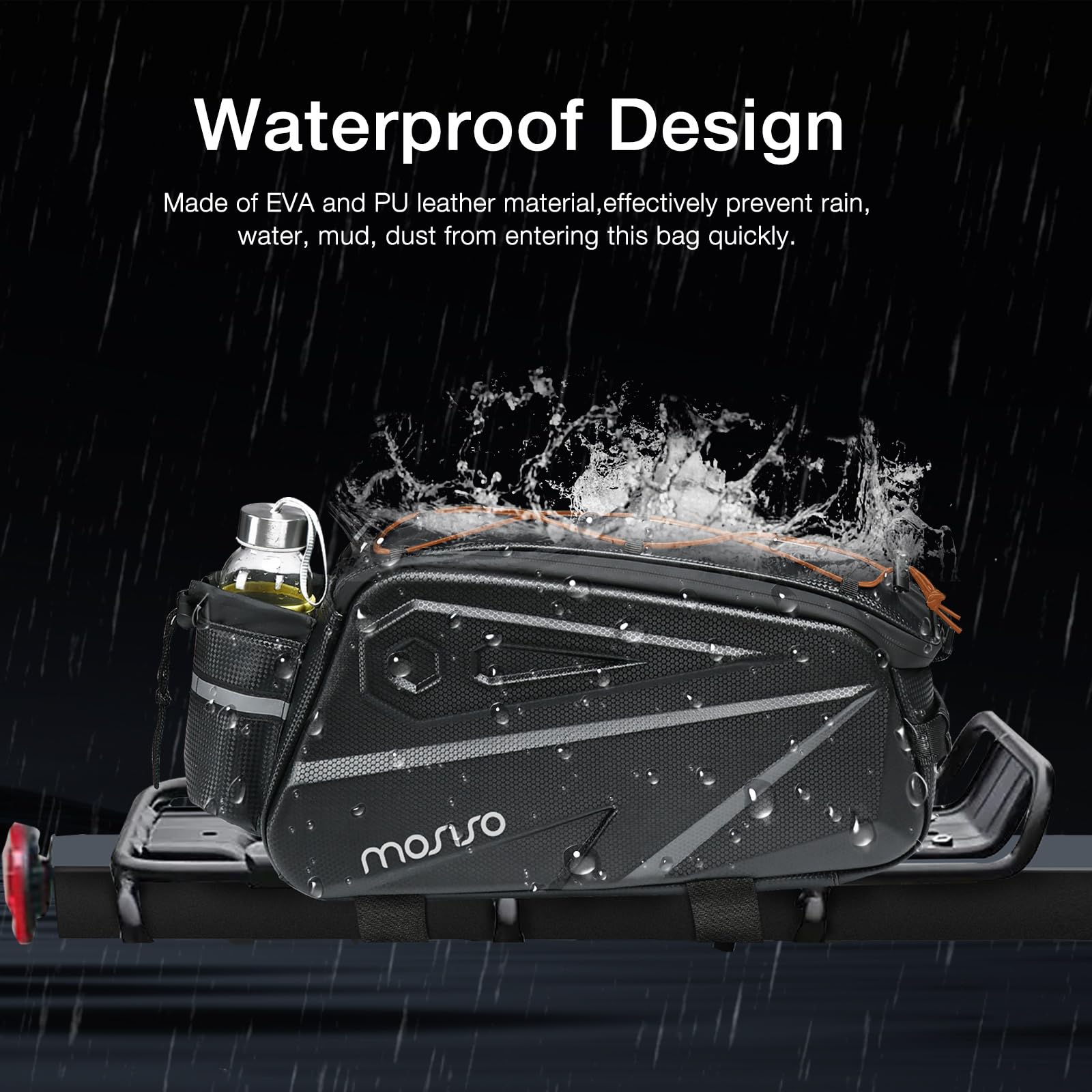 MOSISO 14L Waterproof Bike Rack Bag – EVA Rear Seat Trunk Pannier, Black