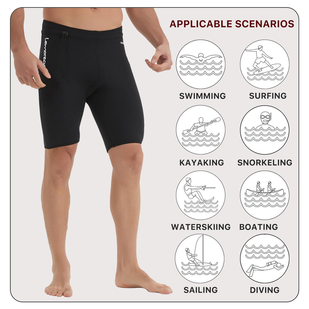Lemorecn 3mm Neoprene Wetsuit Pants – Thermal Water Sports Shorts