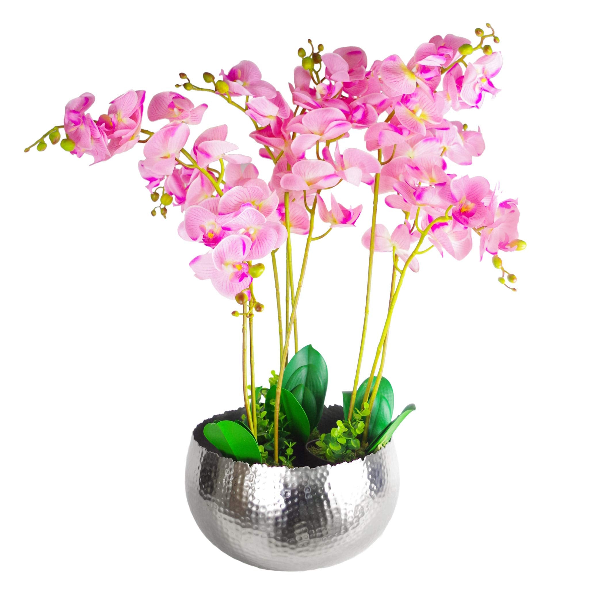 Leaf Large Hammered Silver Metal Planter with Curvy Edge – 32cm