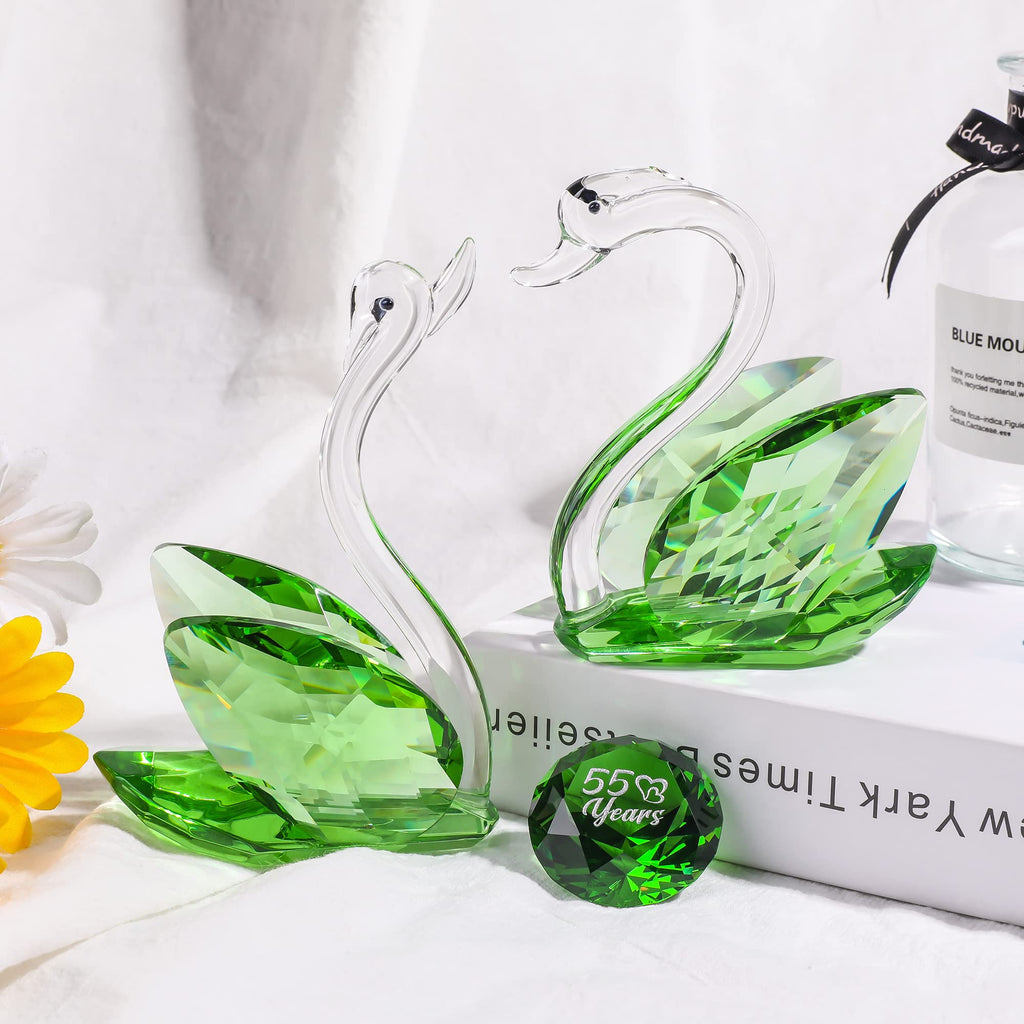 Crystal Green Swans | 55th Emerald Wedding Anniversary Gift