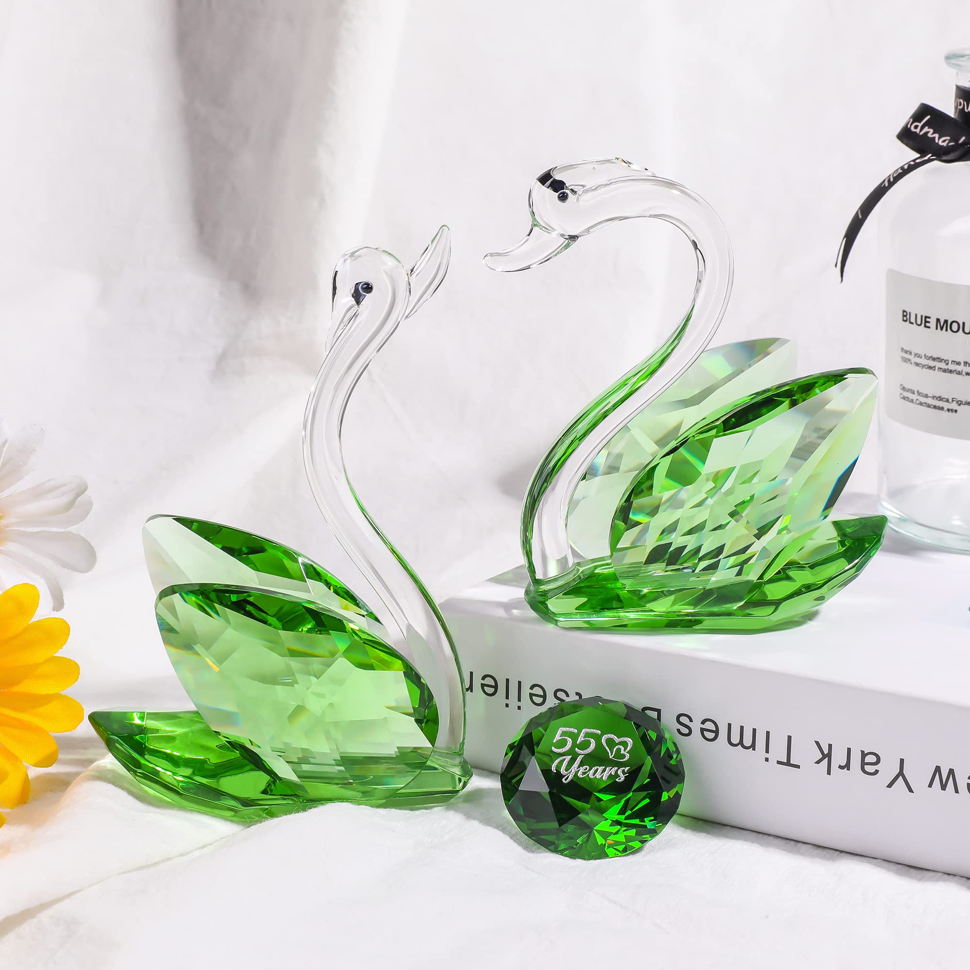 Crystal Green Swans | 55th Emerald Wedding Anniversary Gift