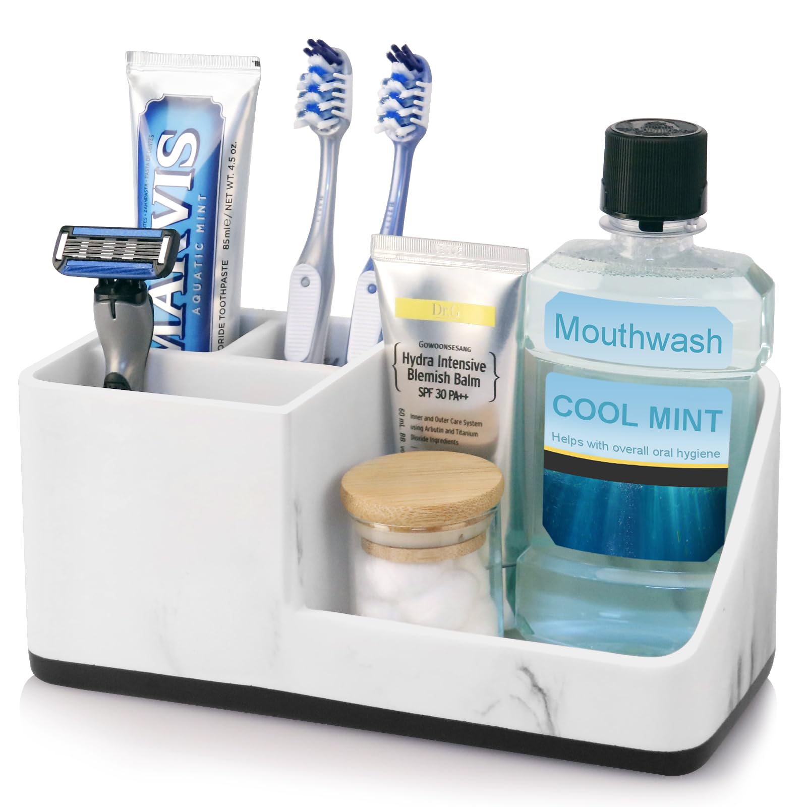 PARKMANI Resin Toothbrush Holder – White Marble Bathroom Vanity Organizer