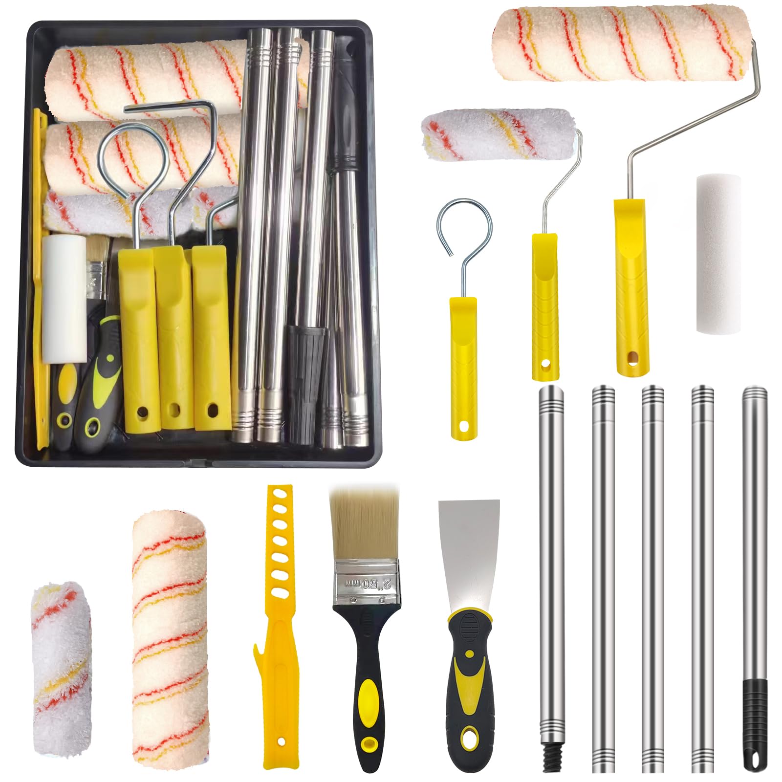 HpCuales 13-Piece Paint Roller Set with Extension Pole and Tray