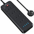 NVEESHOX 8-Way Extension Lead | 4 USB Slots & 2M Surge Protected Cable
