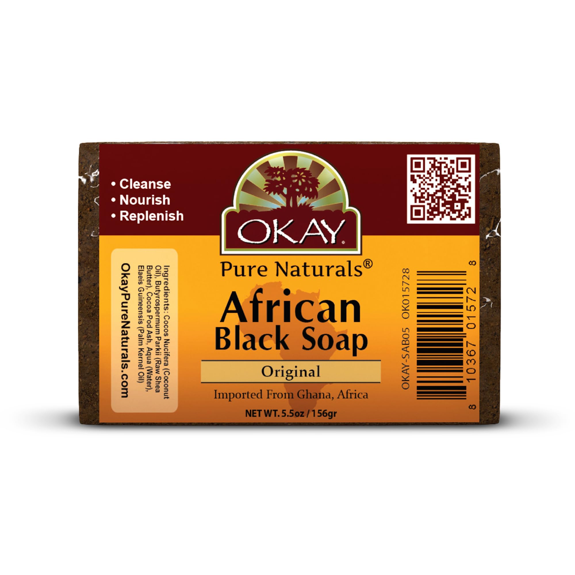 OKAY Pure Naturals African Black Soap – Deep Cleansing Shea Butter, 5.5oz