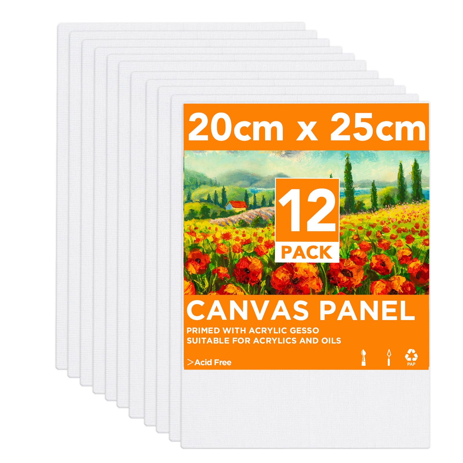 CONDA 8x10 Inch Canvas Board Pack of 12 – Acid Free Cotton Painting Panels