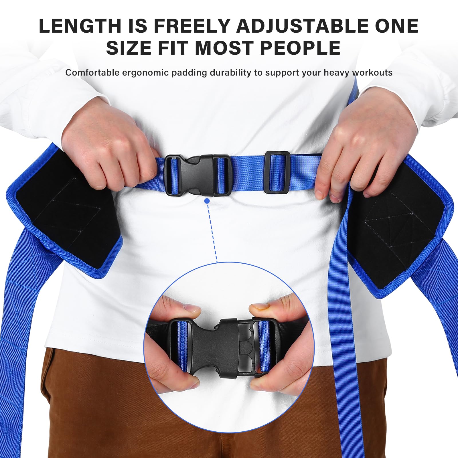 Bilbear Sled Pulling Belt – Adjustable Weight Sled Training Waist Belt, Blue