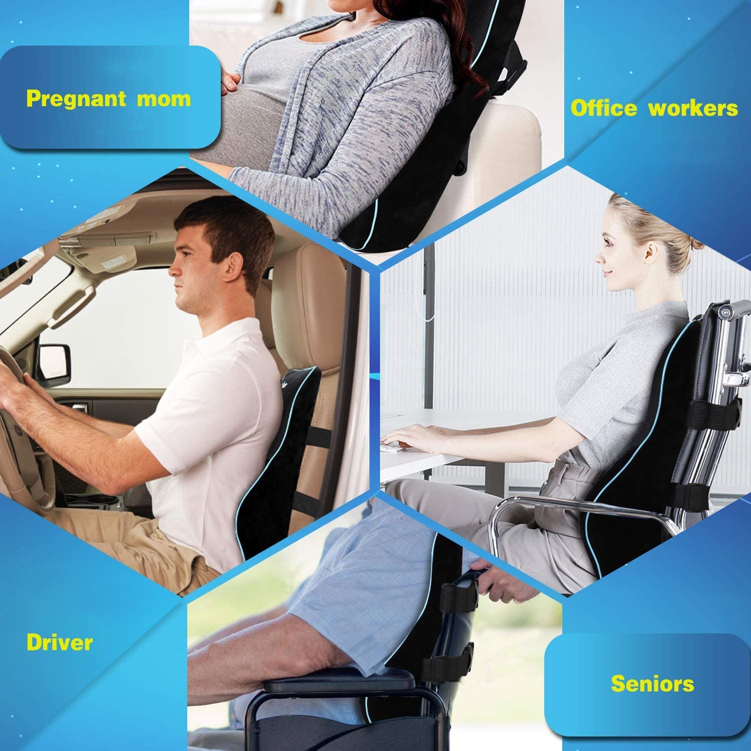 POOTACK Memory Foam Lumbar Support Cushion for Office Chair and Car Seat