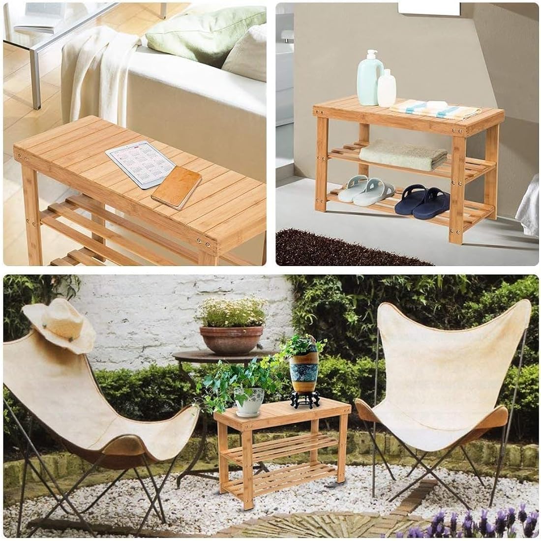 Jolof Store Bamboo Shoe Bench – 3-Tier Entryway Storage Organizer