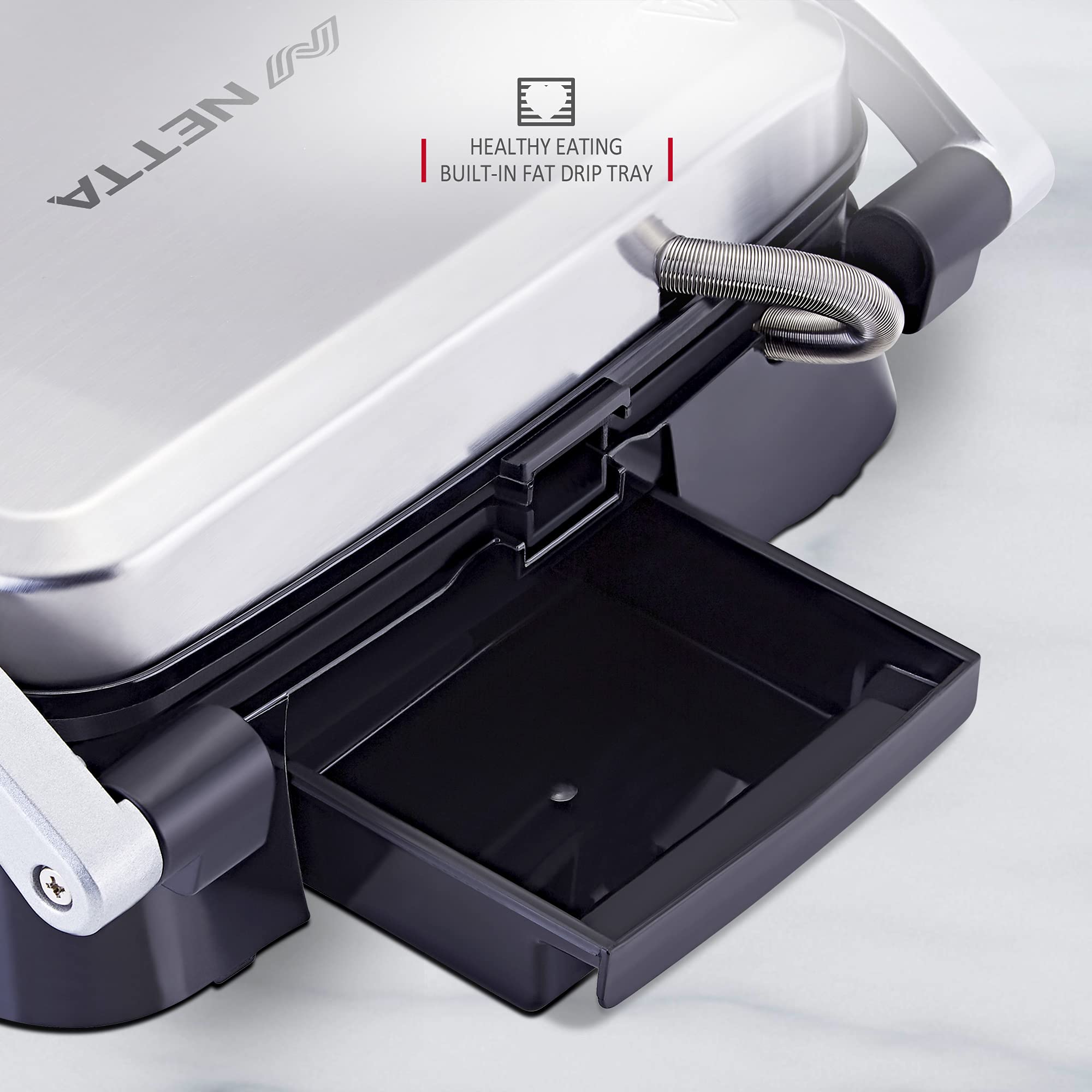 NETTA 1500W Panini Maker & Health Grill – Non-Stick Stainless Steel
