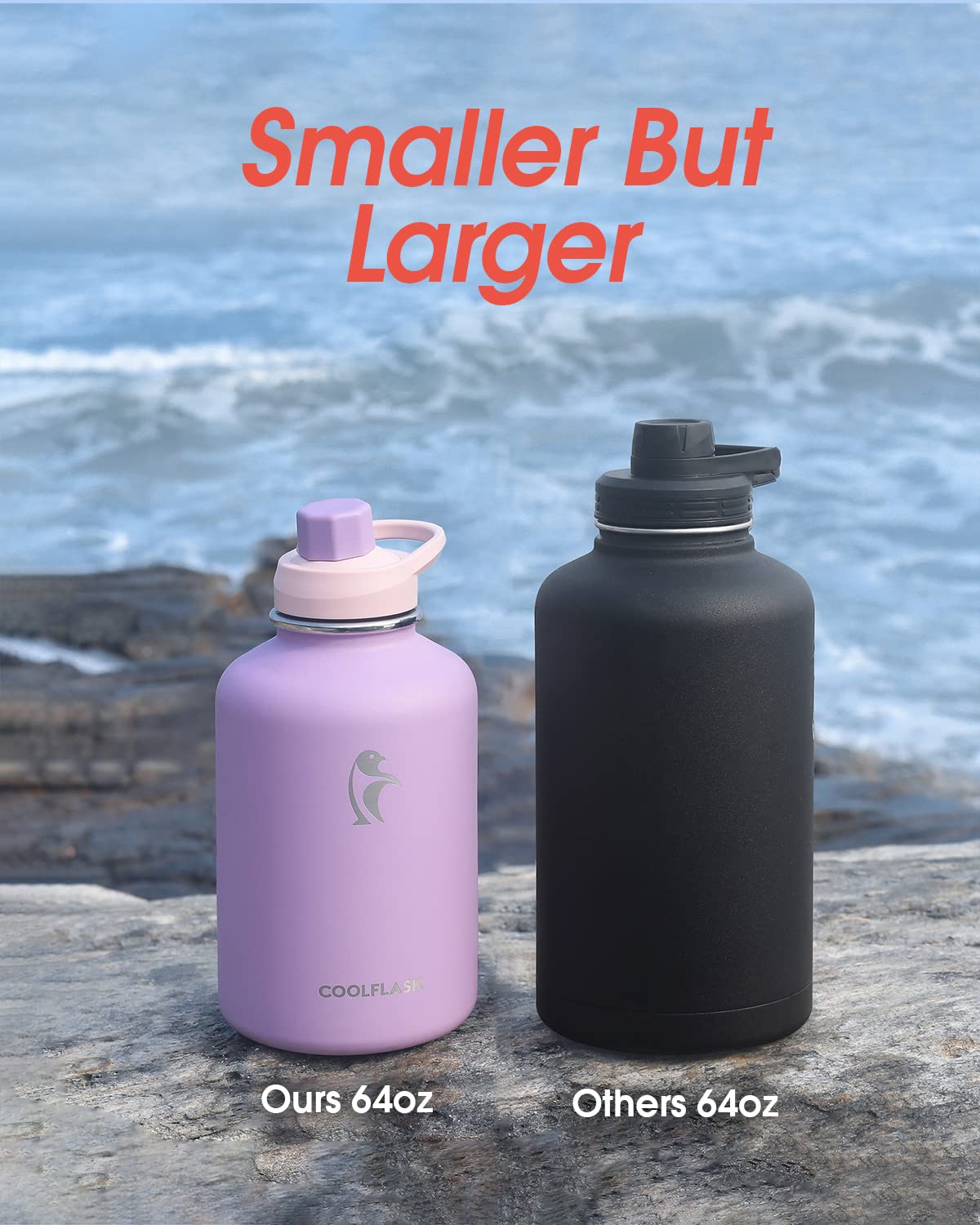 Coolflask 2L Insulated Water Bottle – Stainless Steel & Leather Sleeve