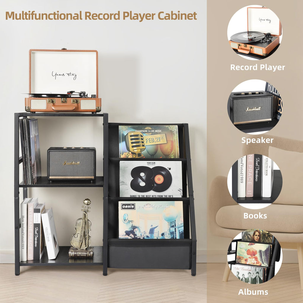 Bikoney 3-Tier Record Player Stand | Vinyl Storage Table for 200 Albums