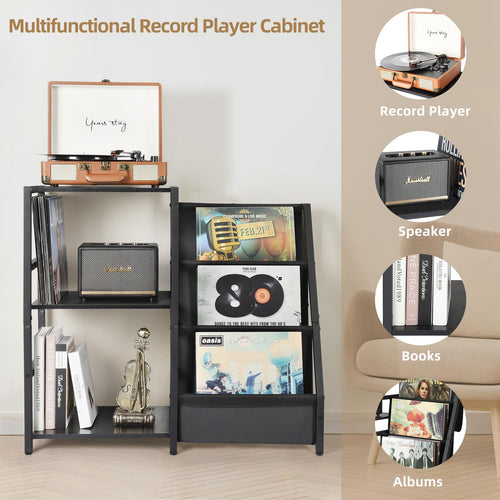 Bikoney 3-Tier Record Player Stand | Vinyl Storage Table for 200 Albums