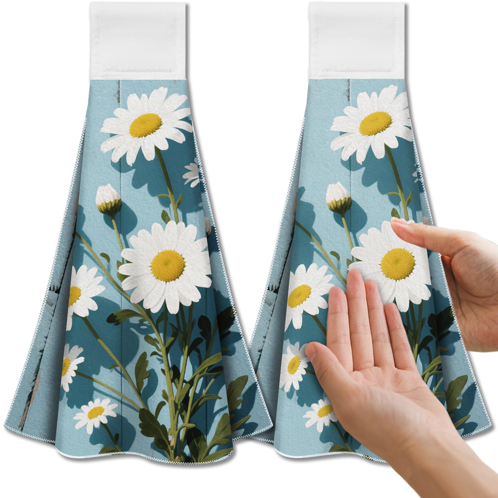 CUTHOLLOW Daisy Microfiber Tea Towels - Set of 2 Hanging Kitchen Towels