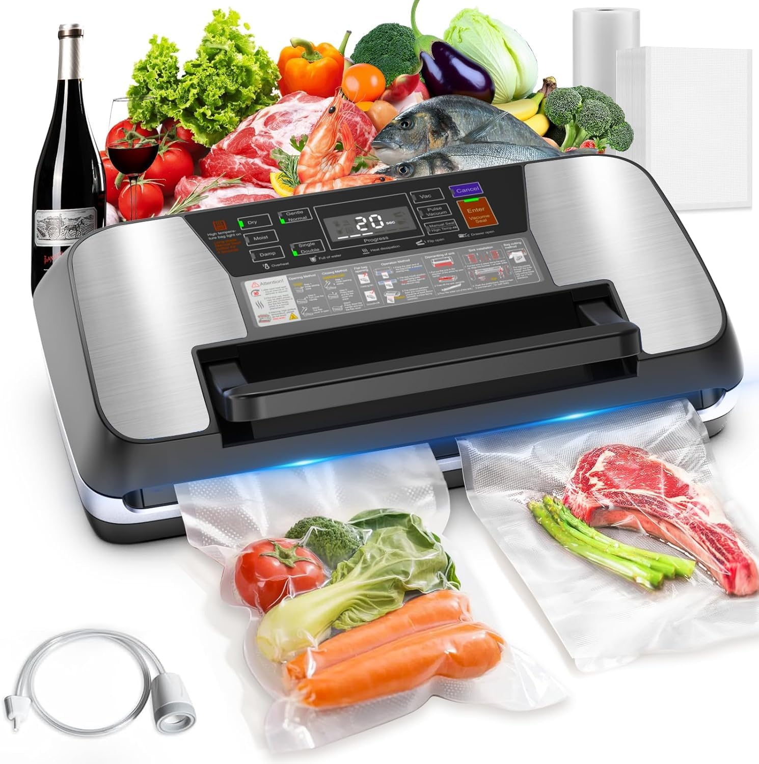 12-in-1 Food Vacuum Sealer Machine | 85KPa Double Heat Seal