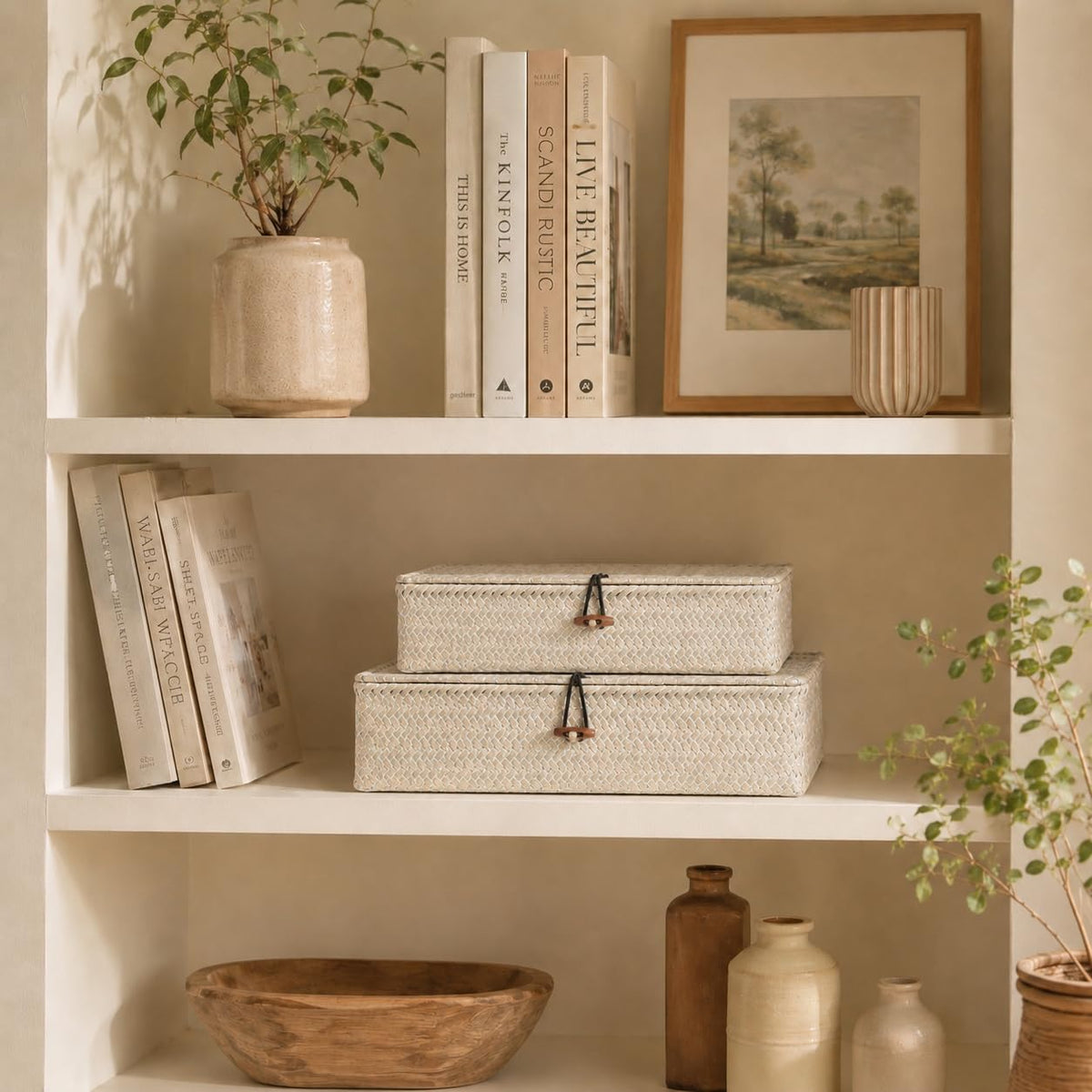 YANGQIHOME - Set of 2 Seagrass Baskets with Lids, Rectangular Woven Storage Baskets, Natural Wicker Boxes for Coffee Table, Shelf - image 4