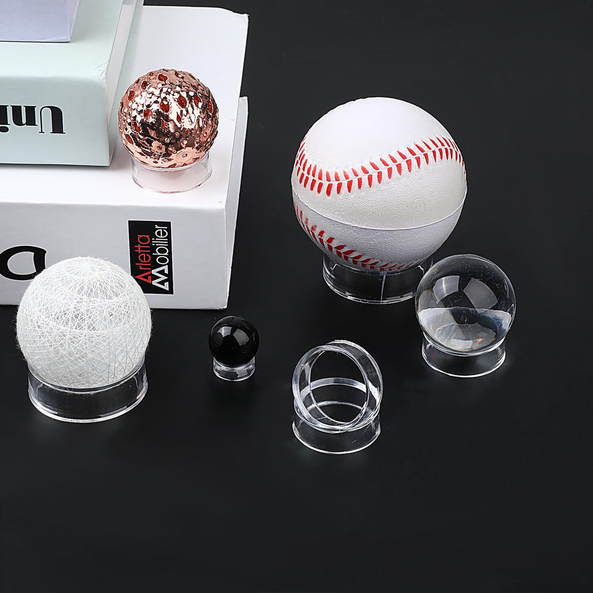 12 Pcs Crystal Sphere Stand Holder Clear Ball Acrylic Display Stand Rings Round Baseball Plastic Sphere Holder for Baseball Tennis Ball Golf - image 4