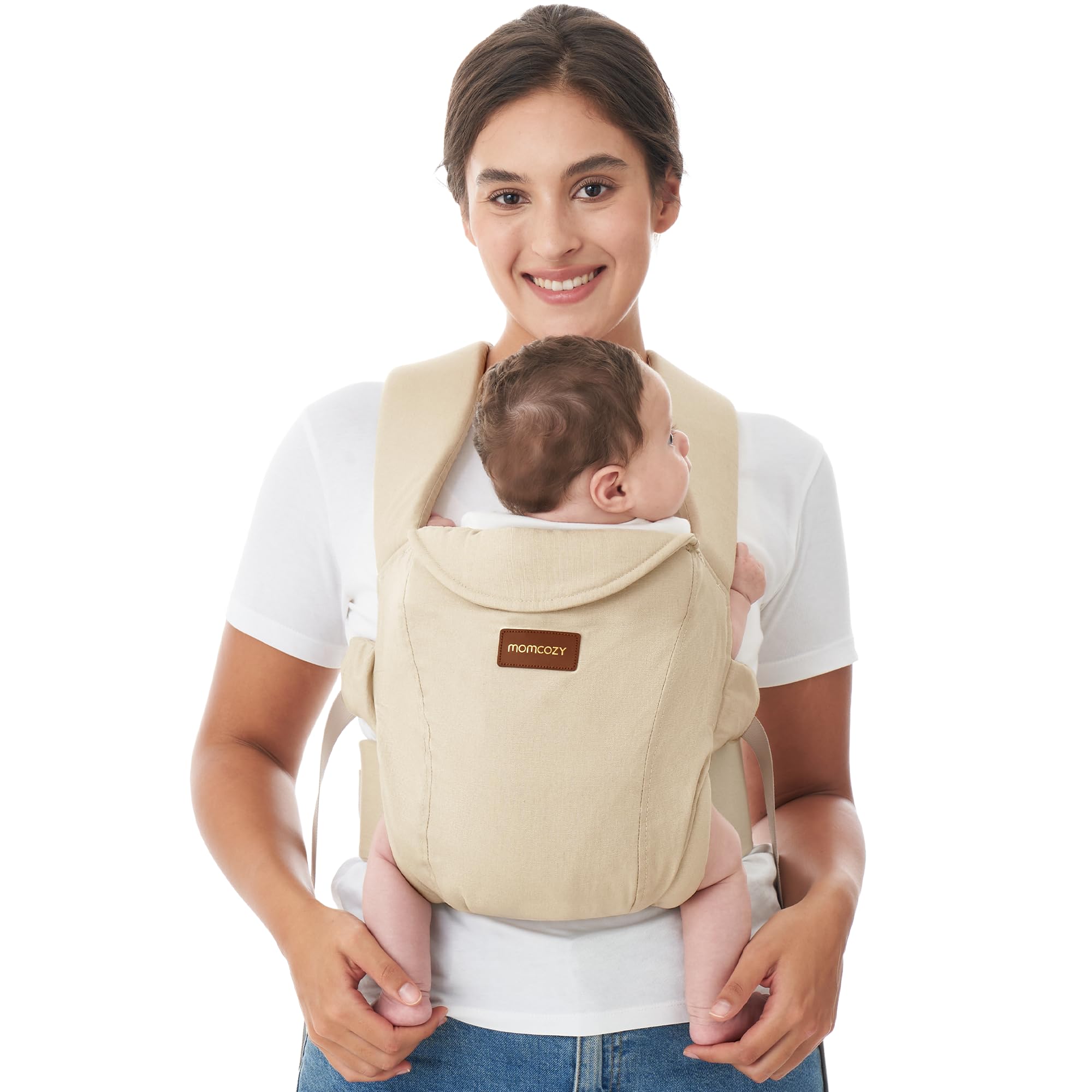 Momcozy WeeSnug Newborn Carrier – Ergonomic Cross-Back Support, Khaki