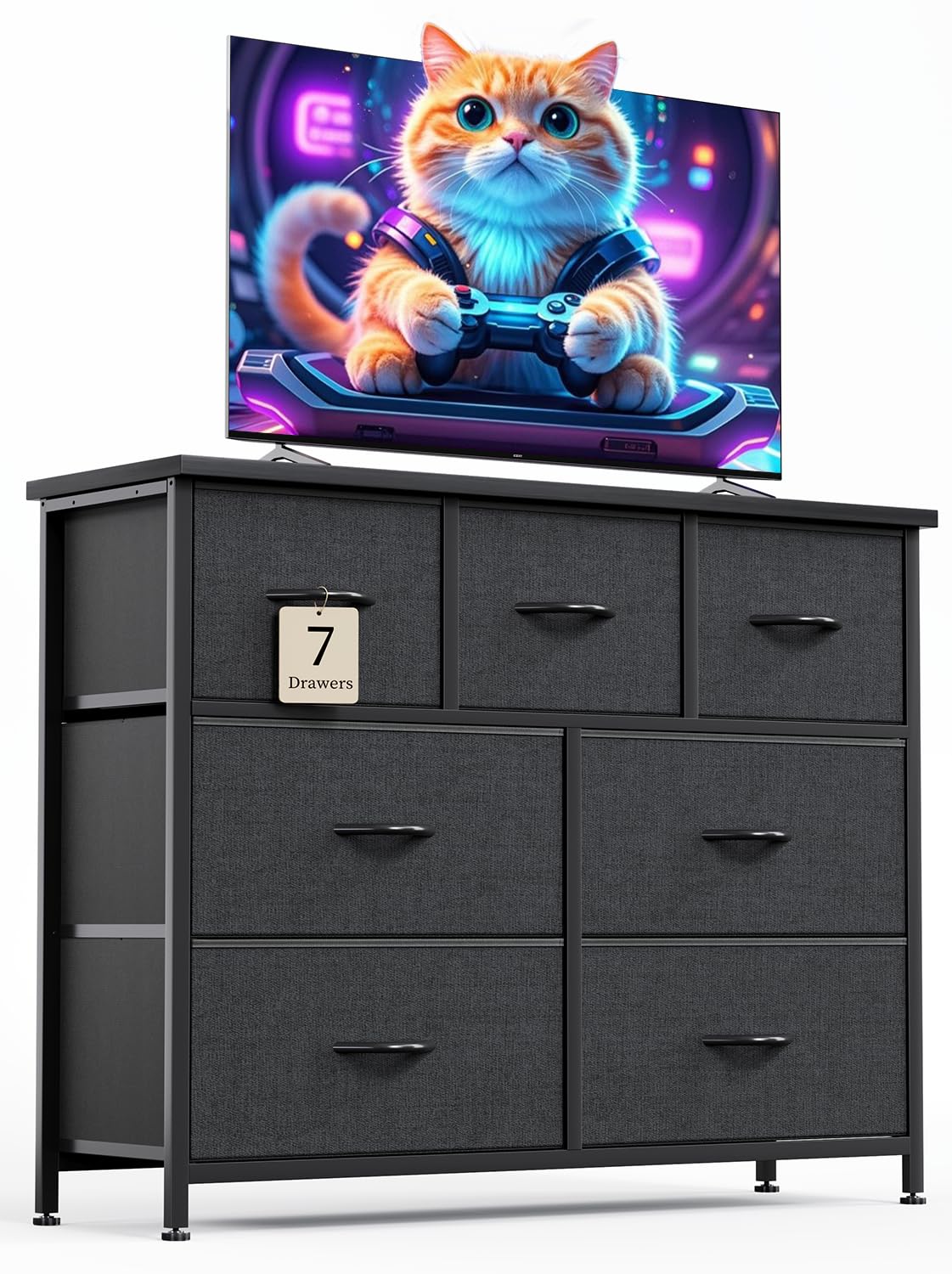 CAIYUN 7-Drawer Bedroom Dresser | Tall Fabric Storage Chest - Black