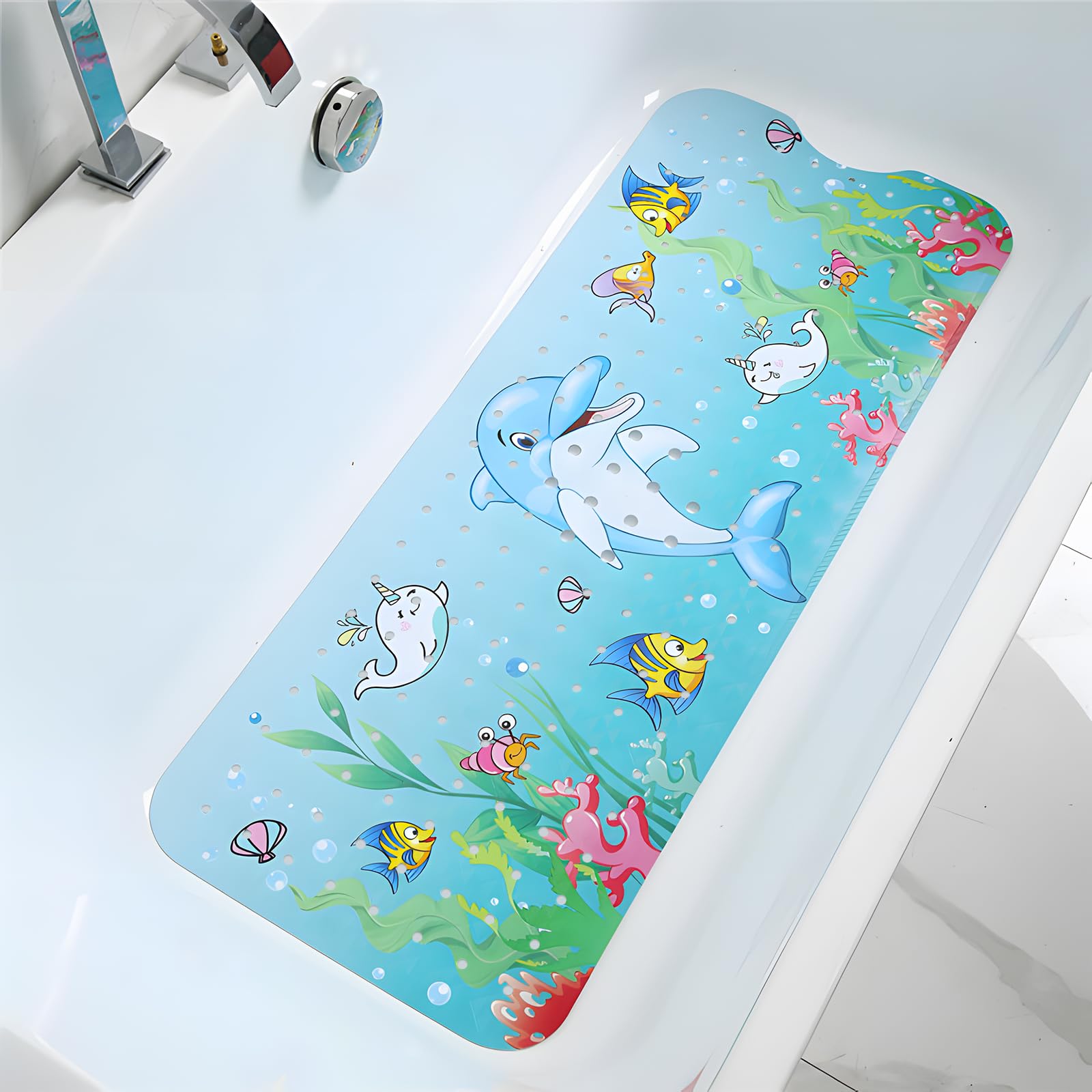 Extra Long Baby Bath Mat – Non-Slip Ocean Cartoon PVC Mat