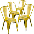 Flash Furniture Blake Distressed Yellow Metal Stackable Chairs - 4 Pack