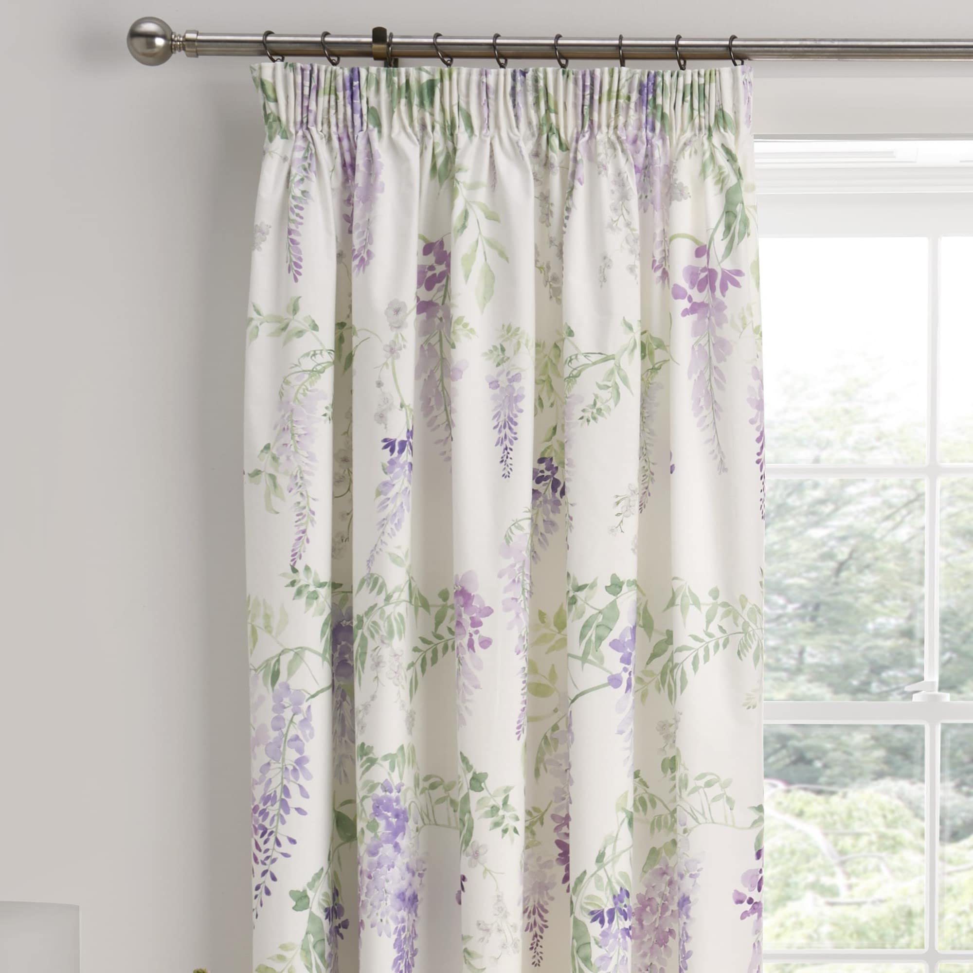Dreams & Drapes Wisteria Floral Pencil Pleat Curtains – Purple 66x72"