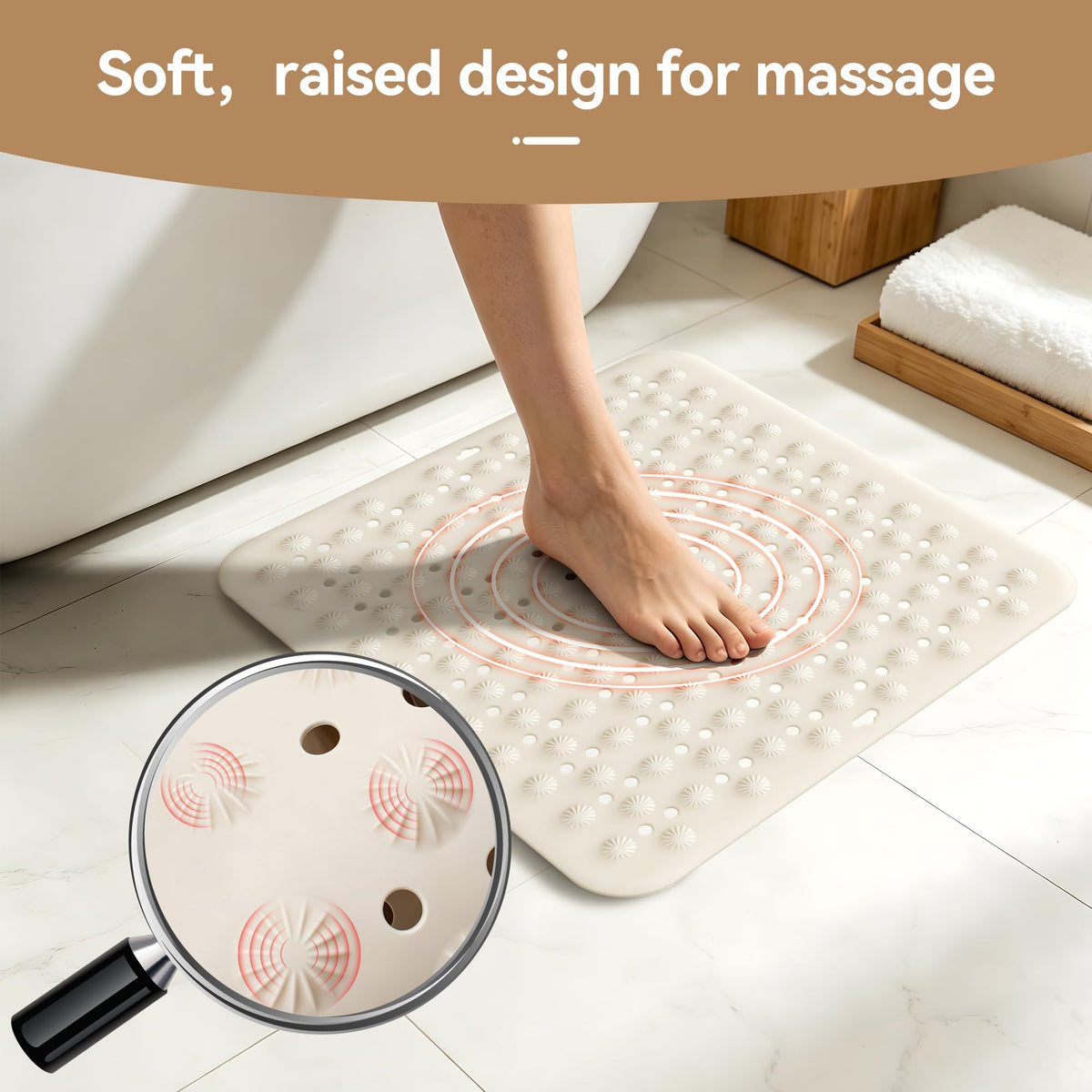 Volminex Non-Slip Bath Mat, Shower Mats, Bathtub Mat, Off-white, 60×60cm - image 4