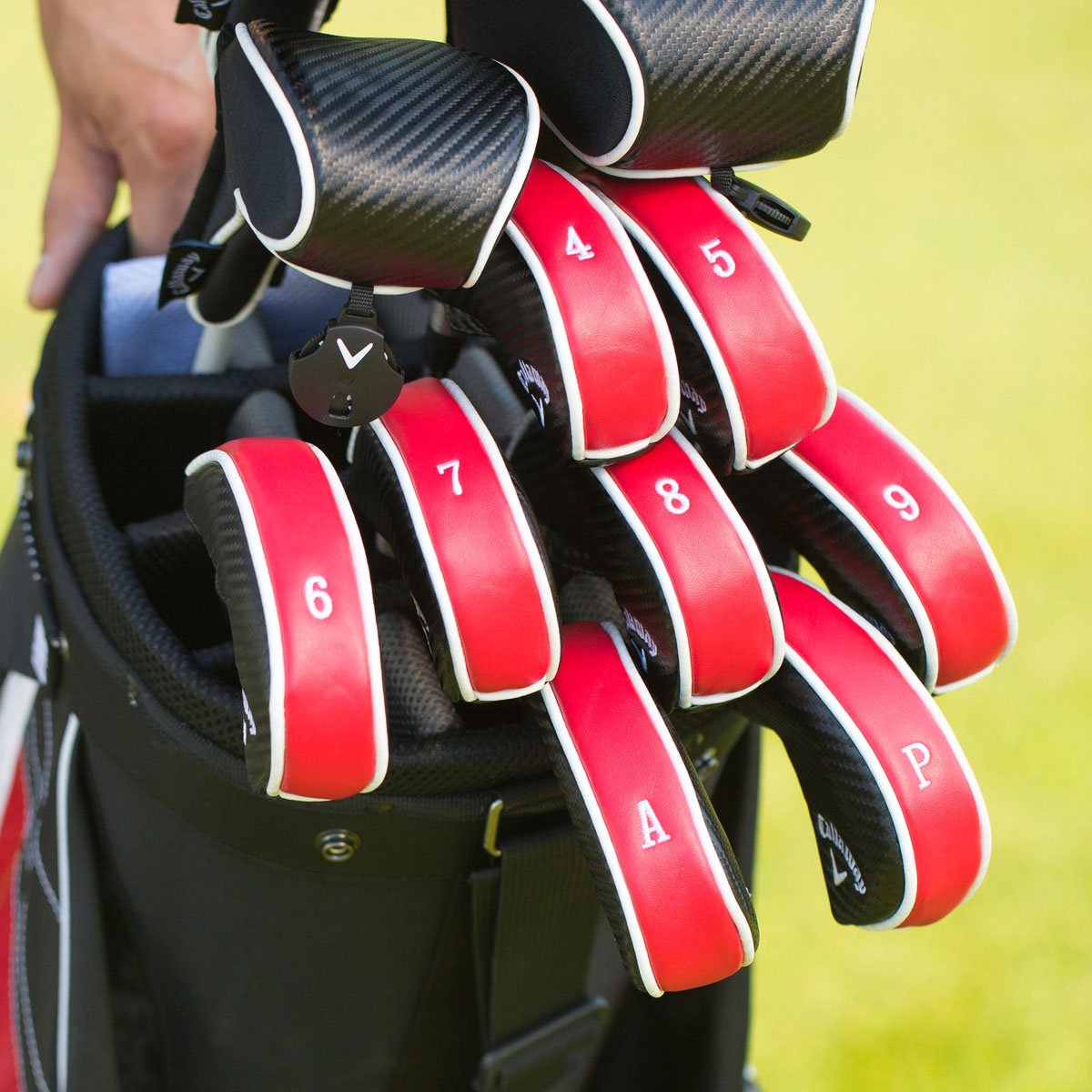 Callaway Deluxe Iron Covers - 9-Pack Synthetic Leather Golf Headcovers - Red