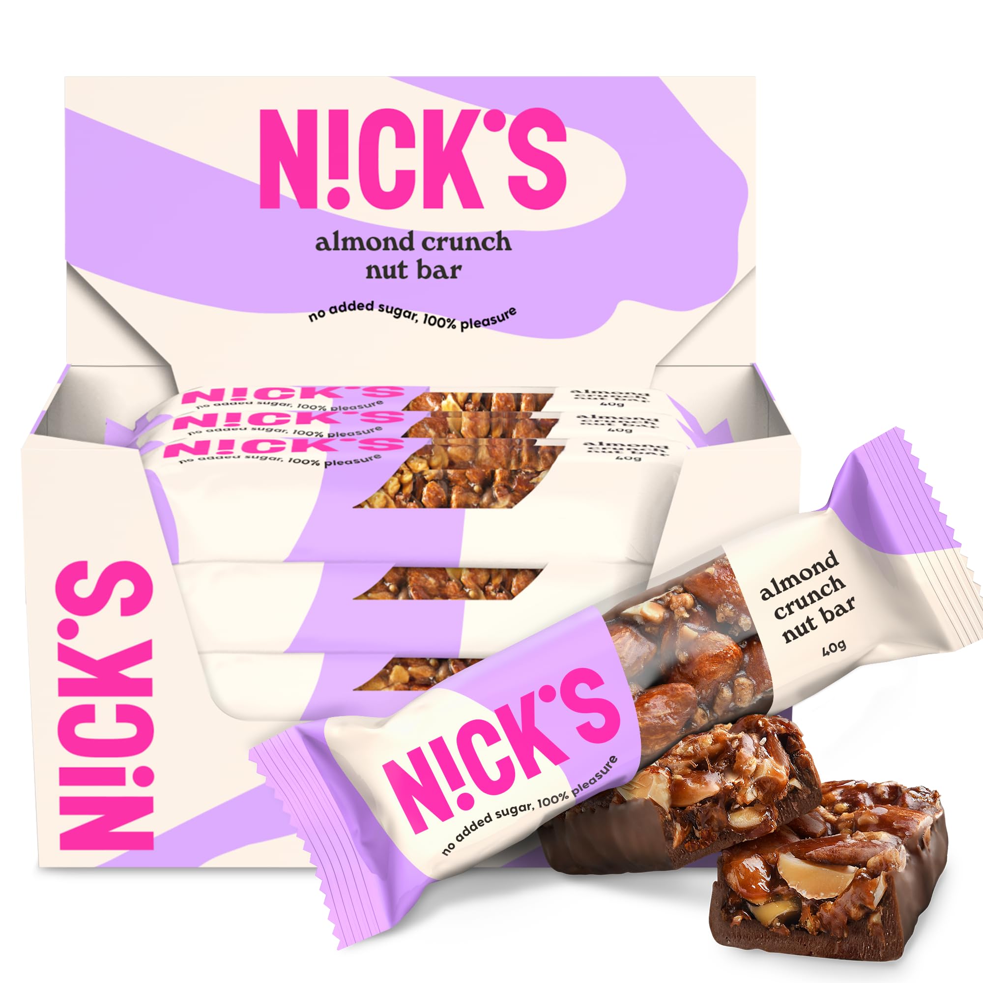 NICKS Almond Crunch Vegan Keto Nut Bar - No Added Sugar (12x40g)