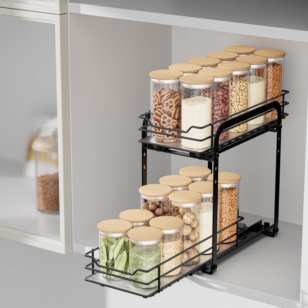 AIRUJIA Pull Out Spice Rack Organizer | 2-Tier Height Adjustable Metal