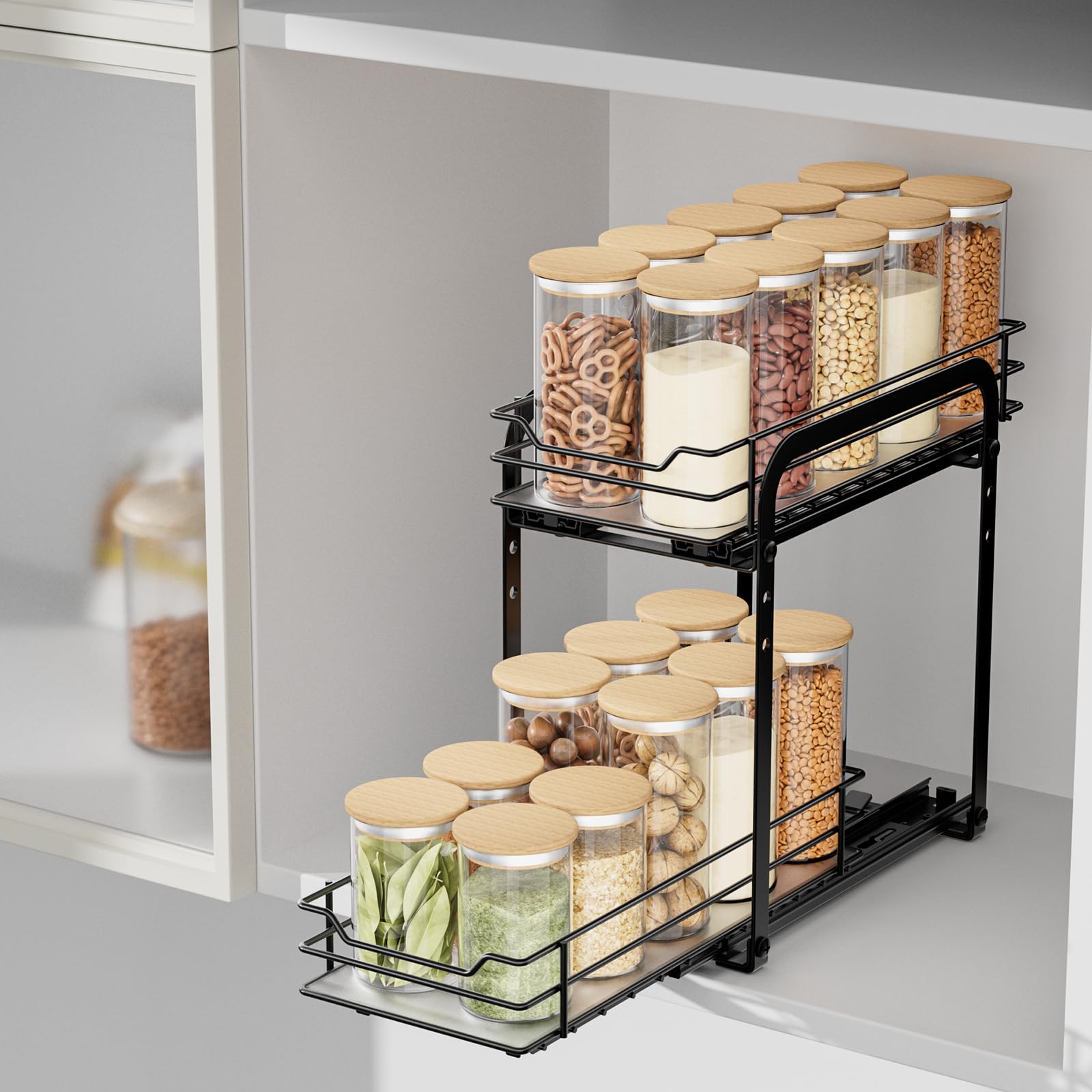 AIRUJIA Pull Out Spice Rack Organizer | 2-Tier Height Adjustable Metal