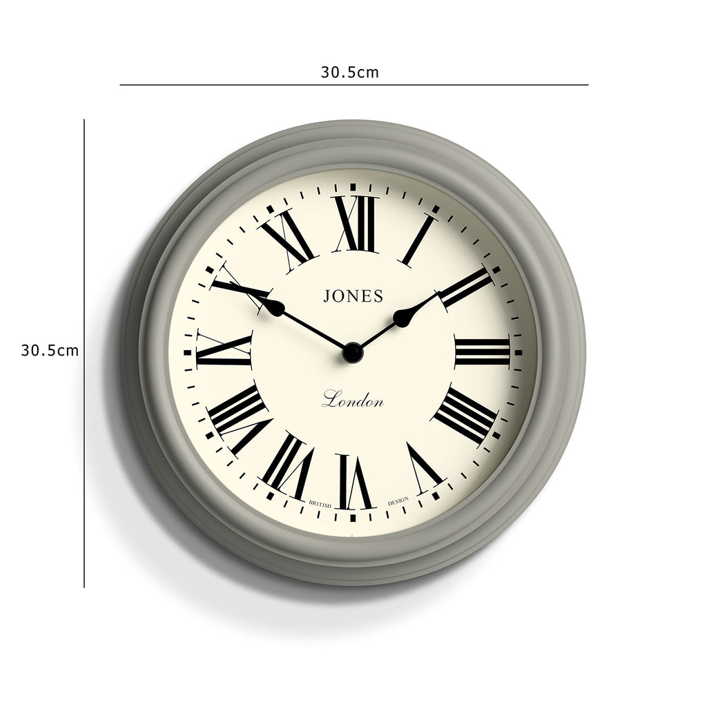 Jones Clocks Venetian Wall Clock | 30cm Grey Round Roman Numeral Clock