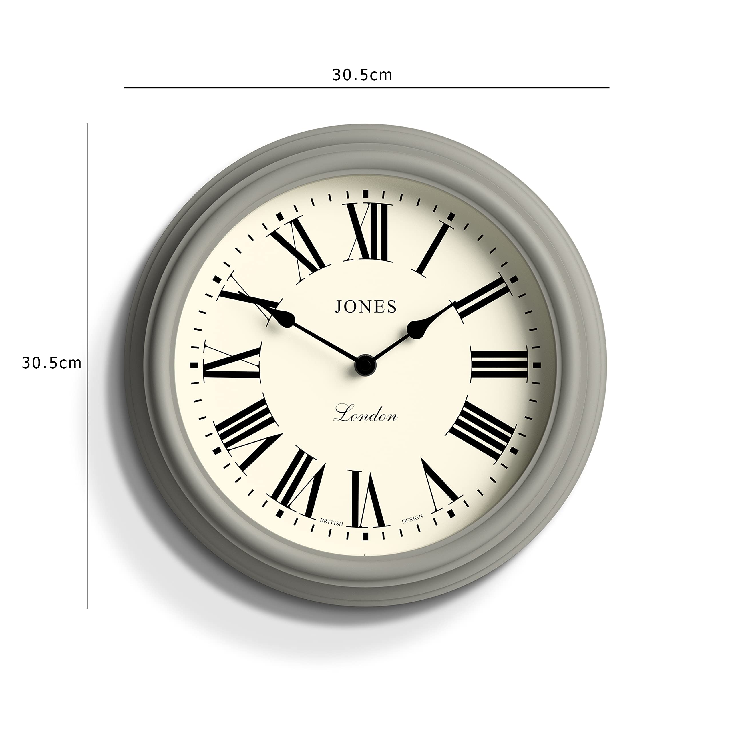 Jones Clocks Venetian Wall Clock | 30cm Grey Round Roman Numeral Clock