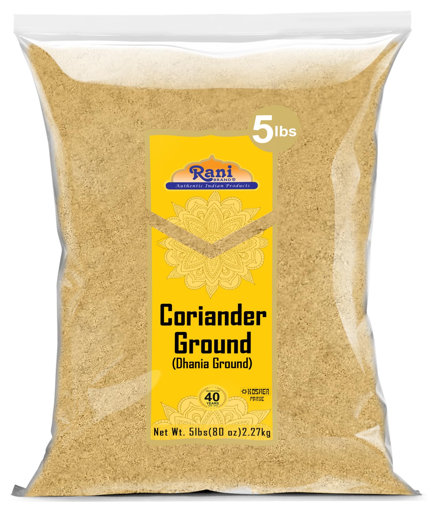 Rani Ground Coriander Powder (Dhania) - 5lbs Bulk, All Natural & Vegan